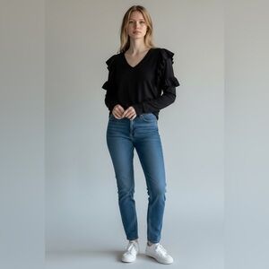 Chaser Long Ruffle Sleeve Tee Black Size XS